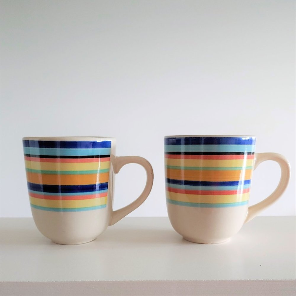 🎃 Gibson China Multicolor Strip 2 Coffee Mug Set